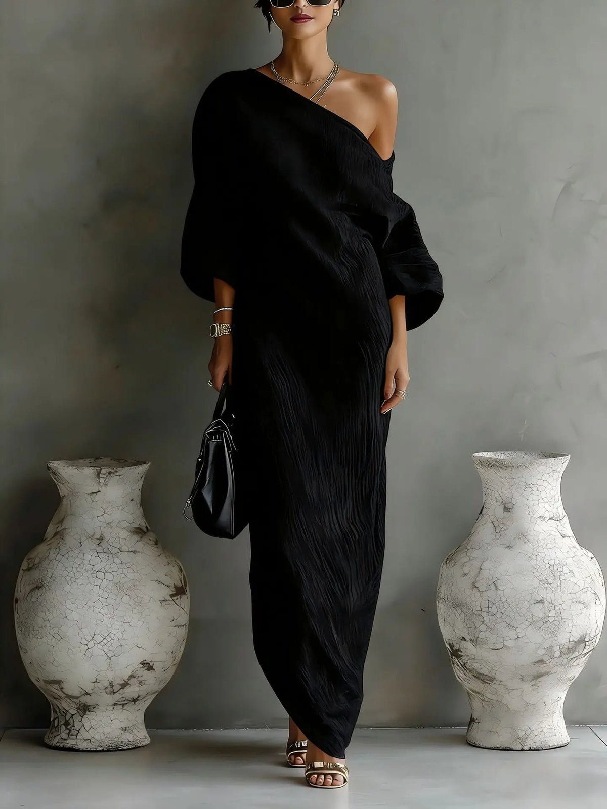 Women's Linen One-Shoulder Maxi Dress