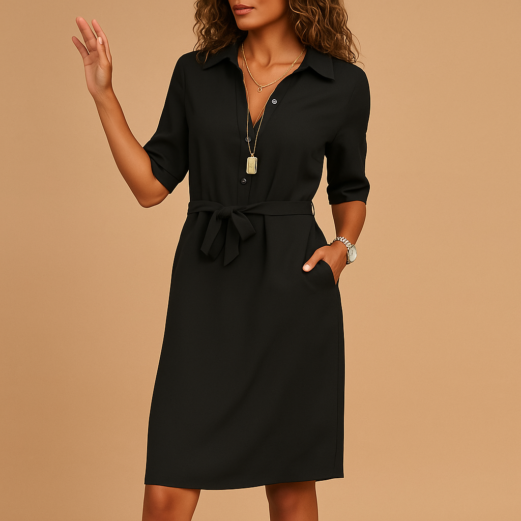 Women's Belted V-Neck Shirt Dress