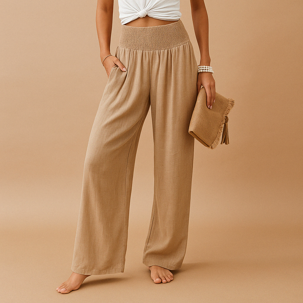 Women's High-Waisted Linen Trousers Elastic