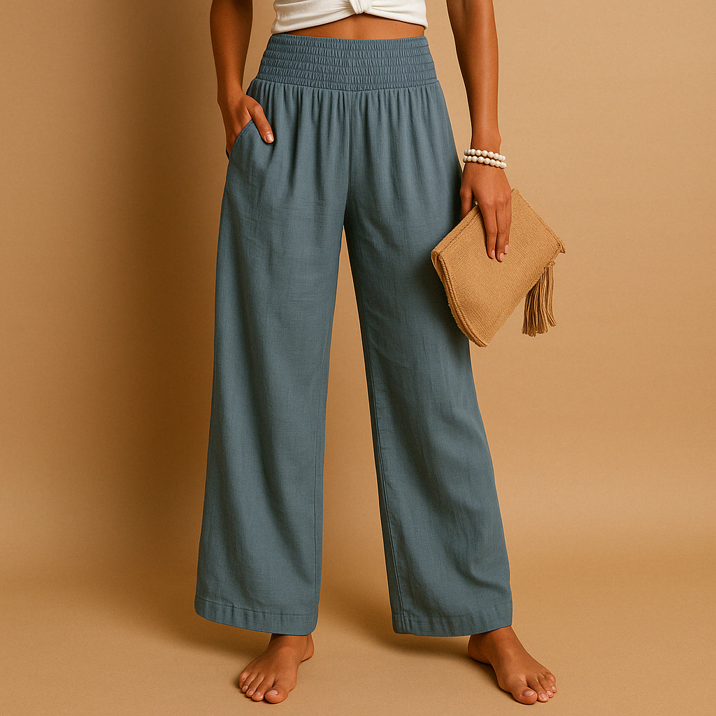 Women's High-Waisted Linen Trousers Elastic