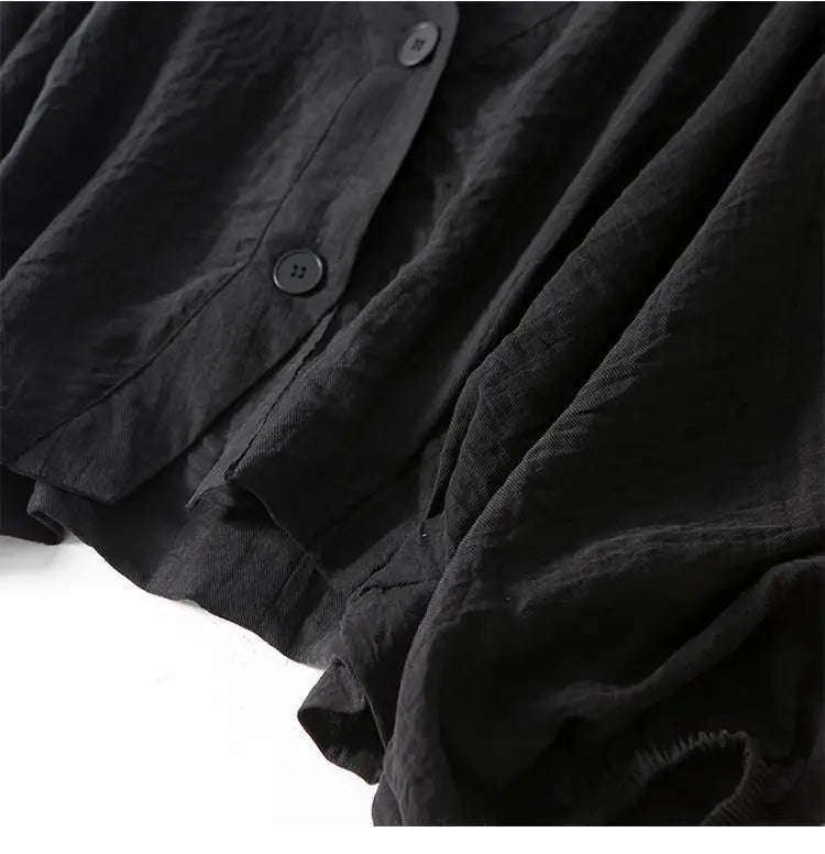 Women's Linen V-Neck Button Blouse Long Sleeve