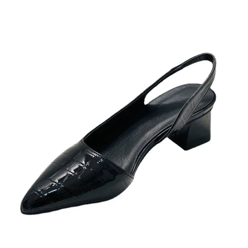 Women's Croc Embossed Slingback Block Heel Pumps – Pointed Toe