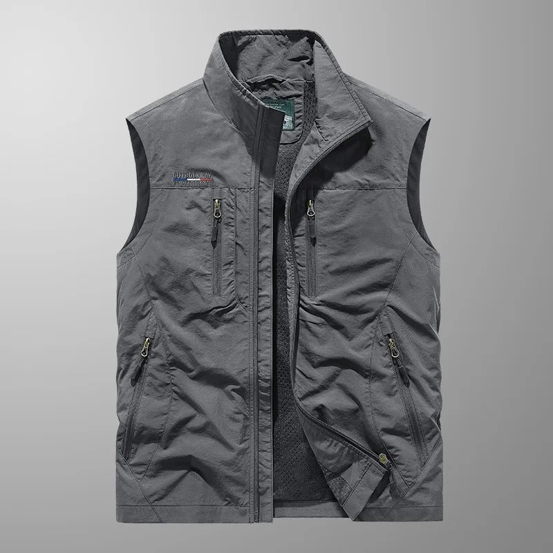 Men's Full Zip Utility Vest – Multi-Pocket Outdoor Sleeveless Jacket
