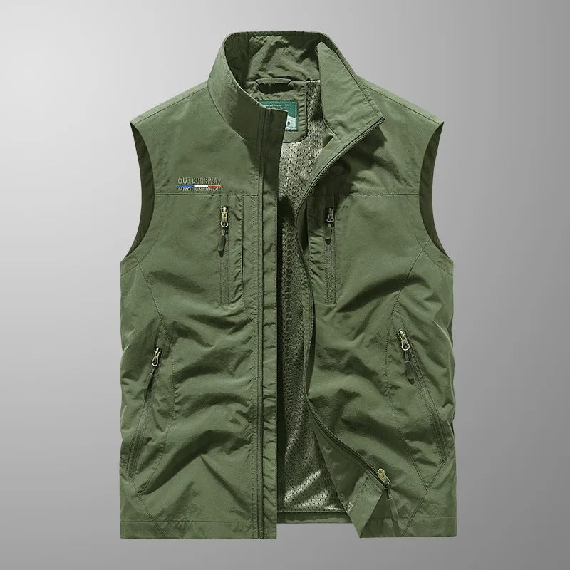 Men's Full Zip Utility Vest – Multi-Pocket Outdoor Sleeveless Jacket