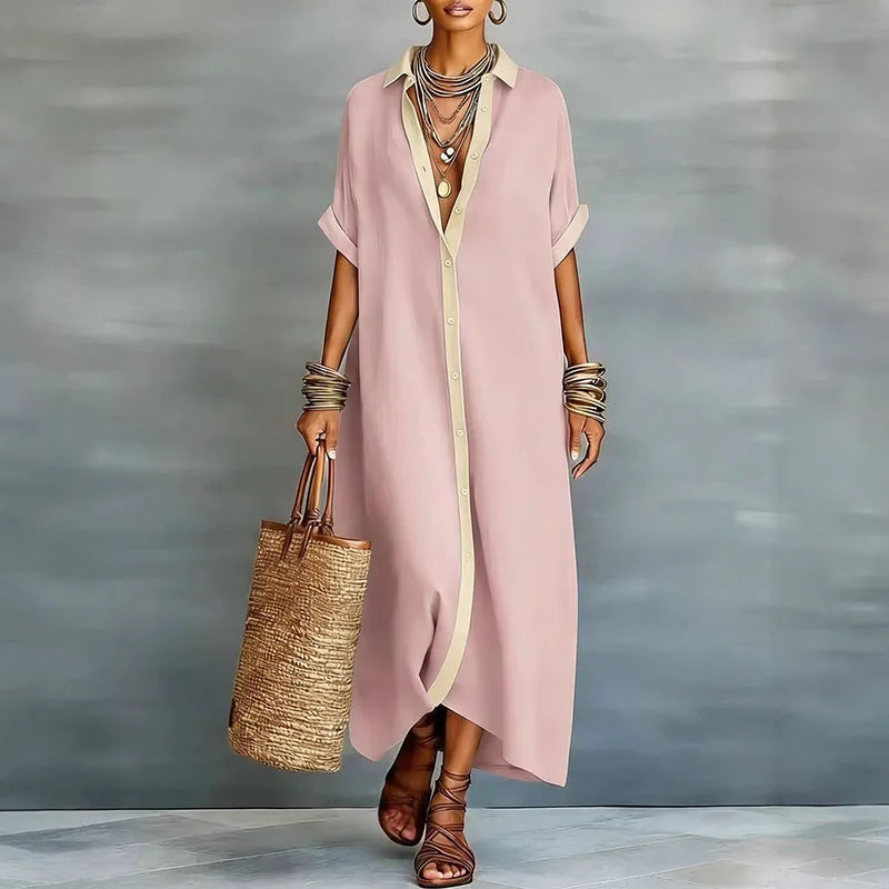 Women's Linen-Look Oversized Maxi Shirt Dress