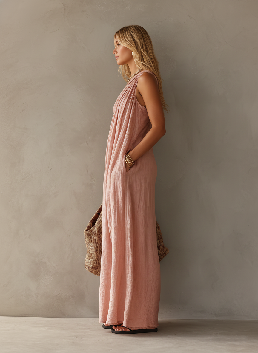 Women's Pink Linen Sleeveless Maxi Dress – ModClo