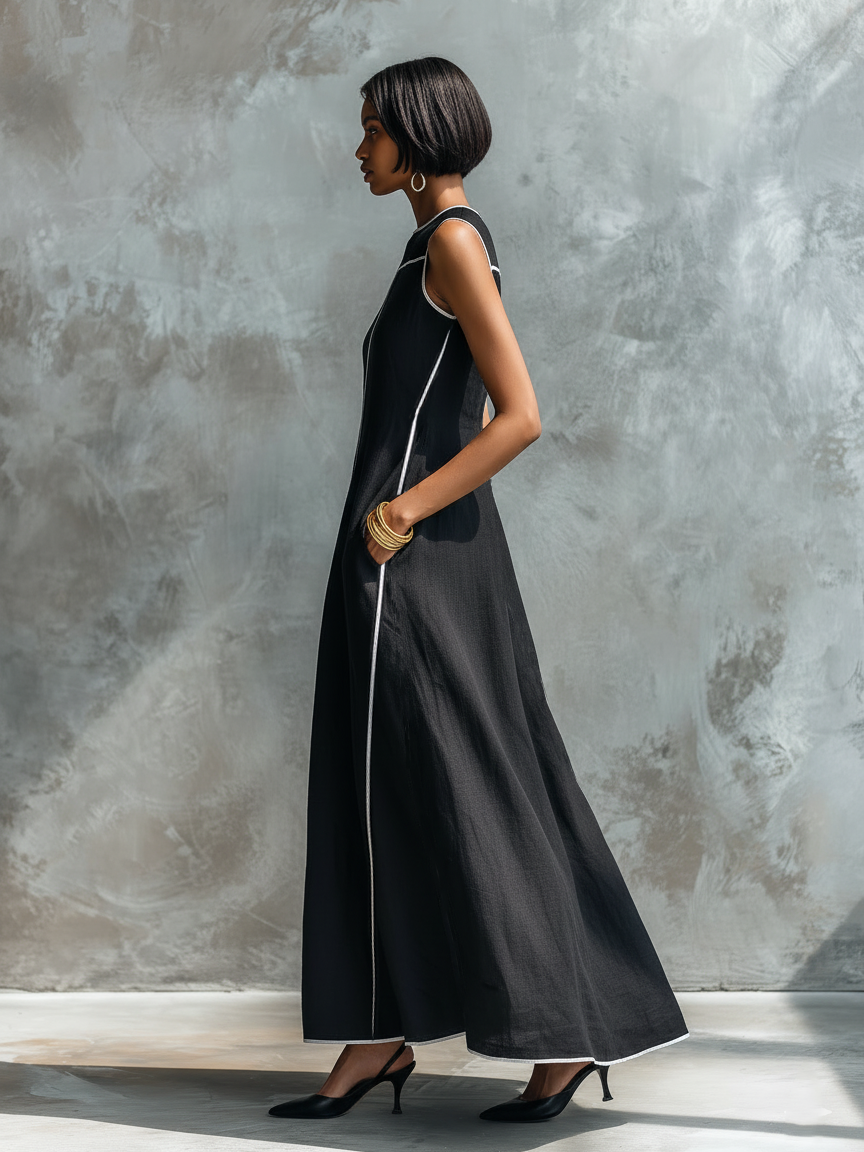 Women's Linen Round Neck Sleeveless Maxi Dress – ModClo