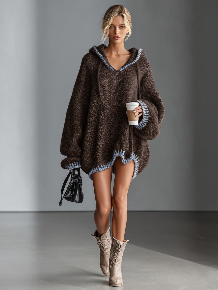 Women's Pink Knit Hooded Mini Dress – ModClo