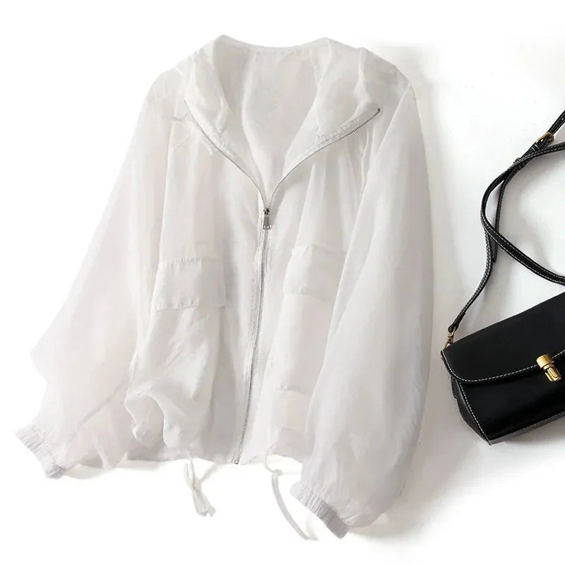 Women's Lightweight Sheer Zip-Up Hooded Jacket