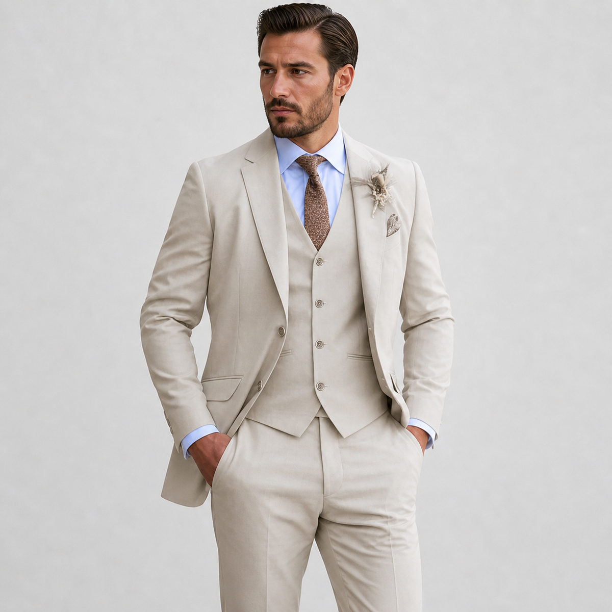 Men's Linen Three-Piece Suit Smart Casual
