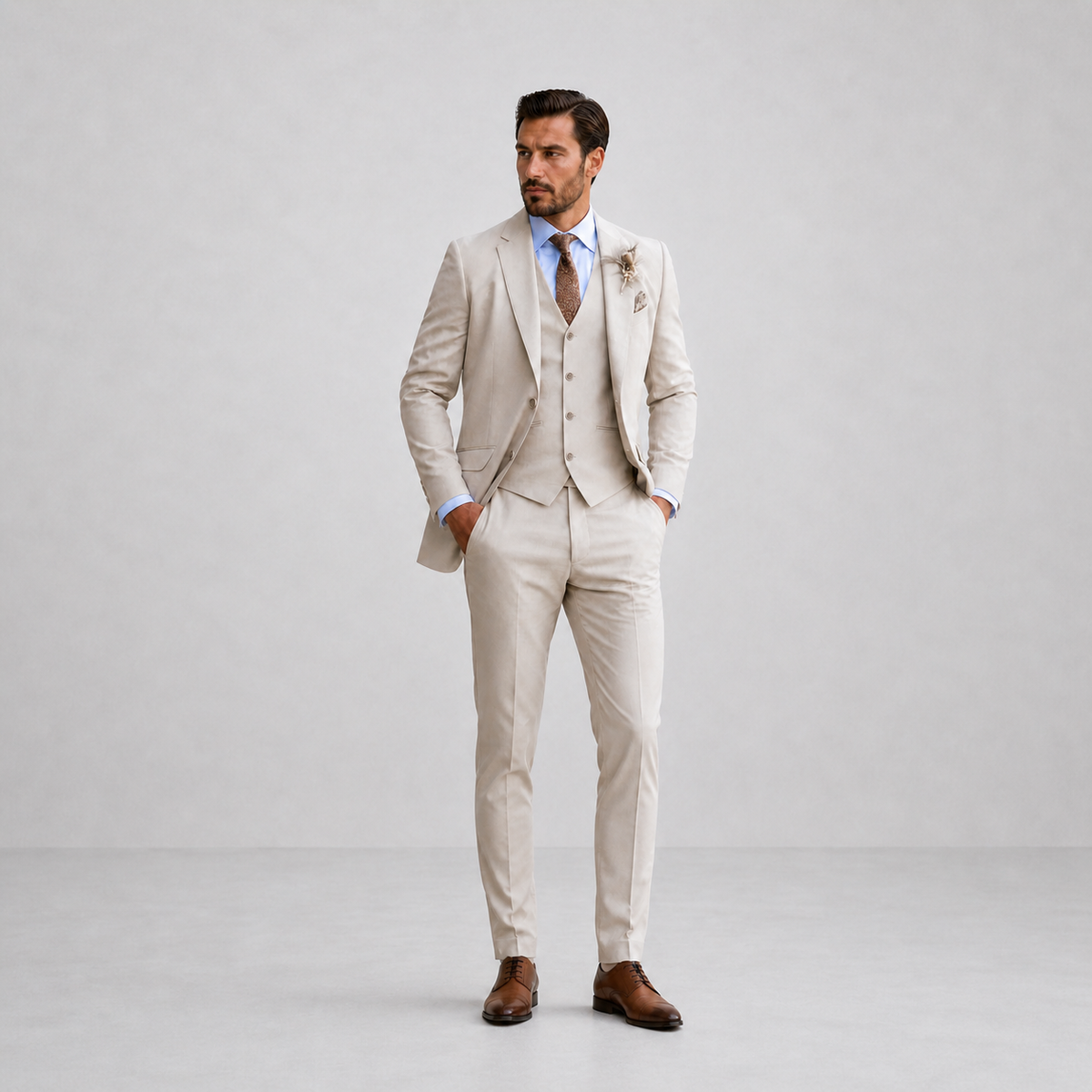 Men's Linen Three-Piece Suit Smart Casual