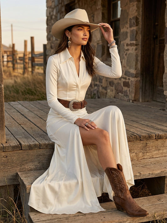 Women's Long Sleeve Lapel Maxi Dress – ModClo