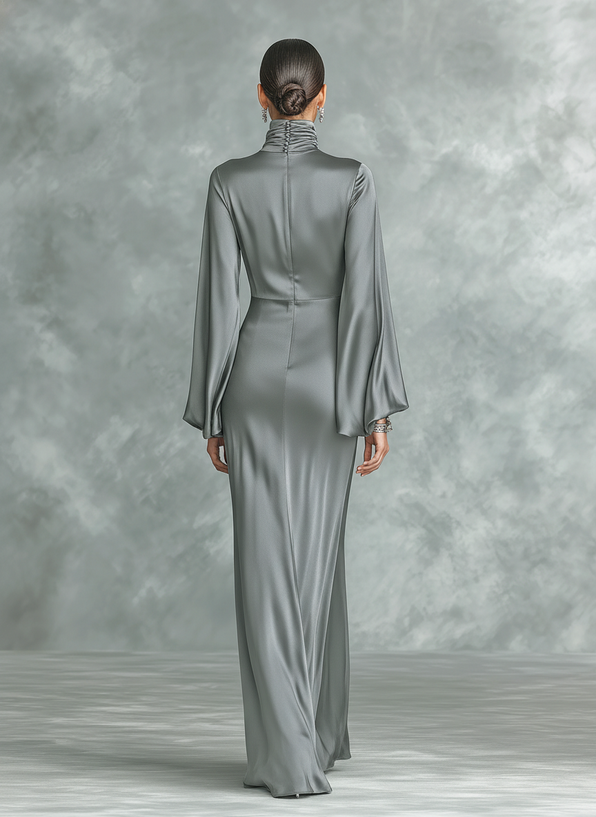 Women's Grey Satin High Neck Maxi Dress – ModClo