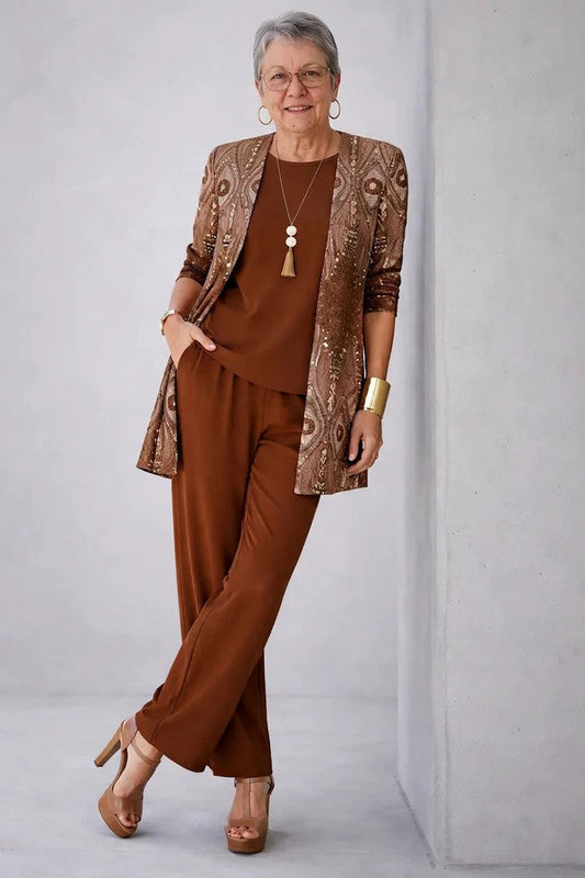 Women's Relaxed 3-Piece Set Full-Length Trousers