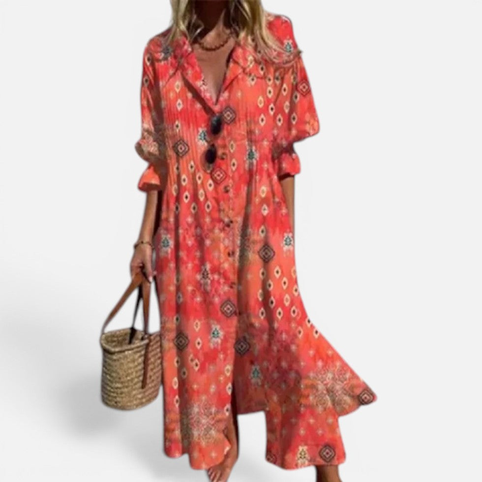 Relaxed Printed Shirt Dress with Button Front – ModClo, view 4