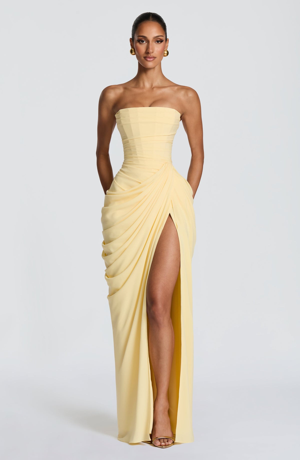 Women's Strapless Maxi Dress Ruched Waist