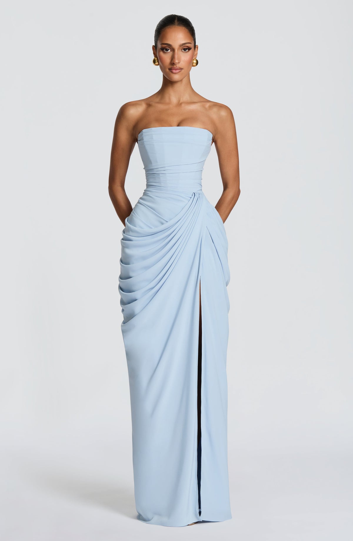 Women's Strapless Maxi Dress Ruched Waist