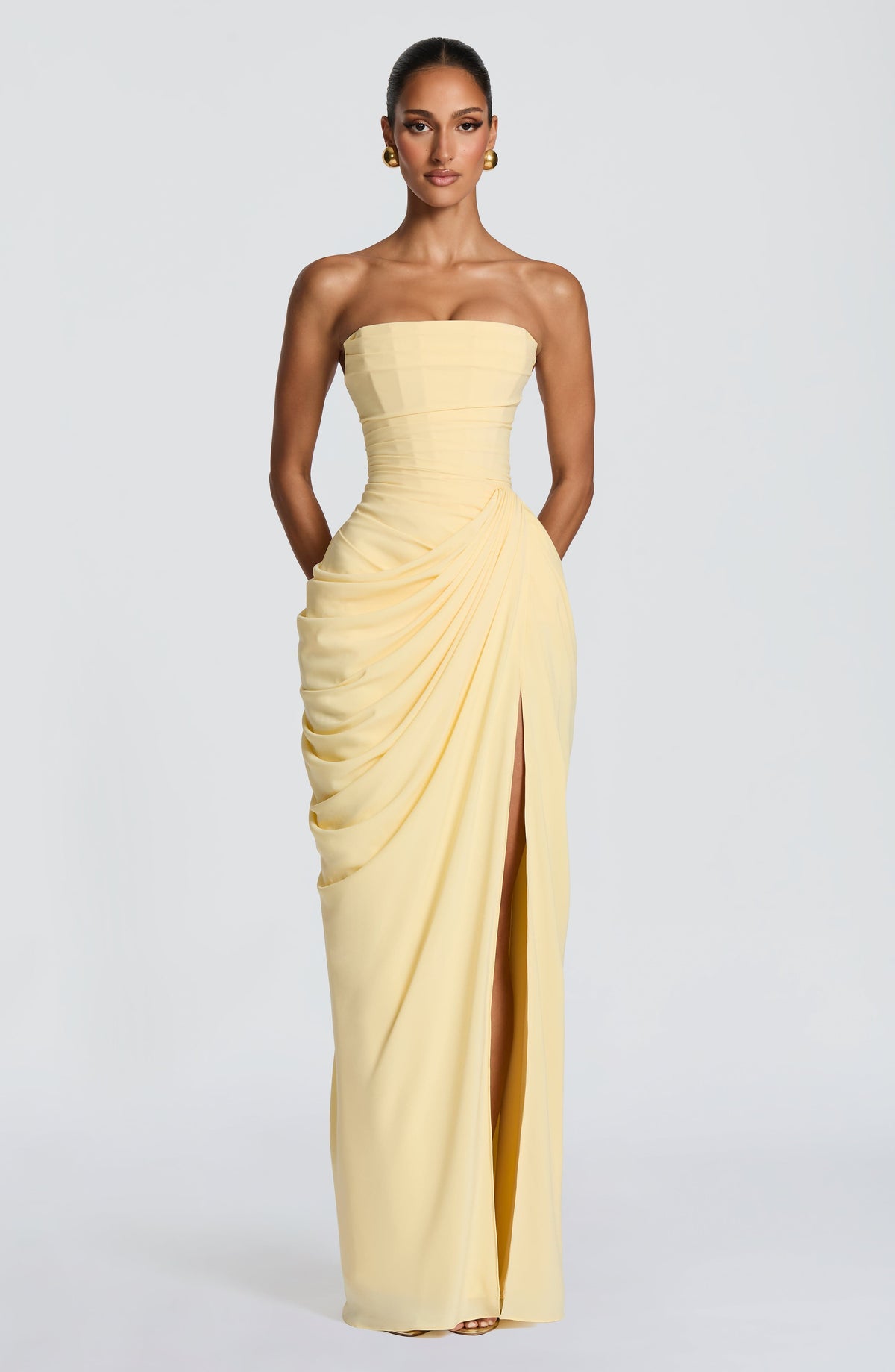 Women's Strapless Maxi Dress Ruched Waist