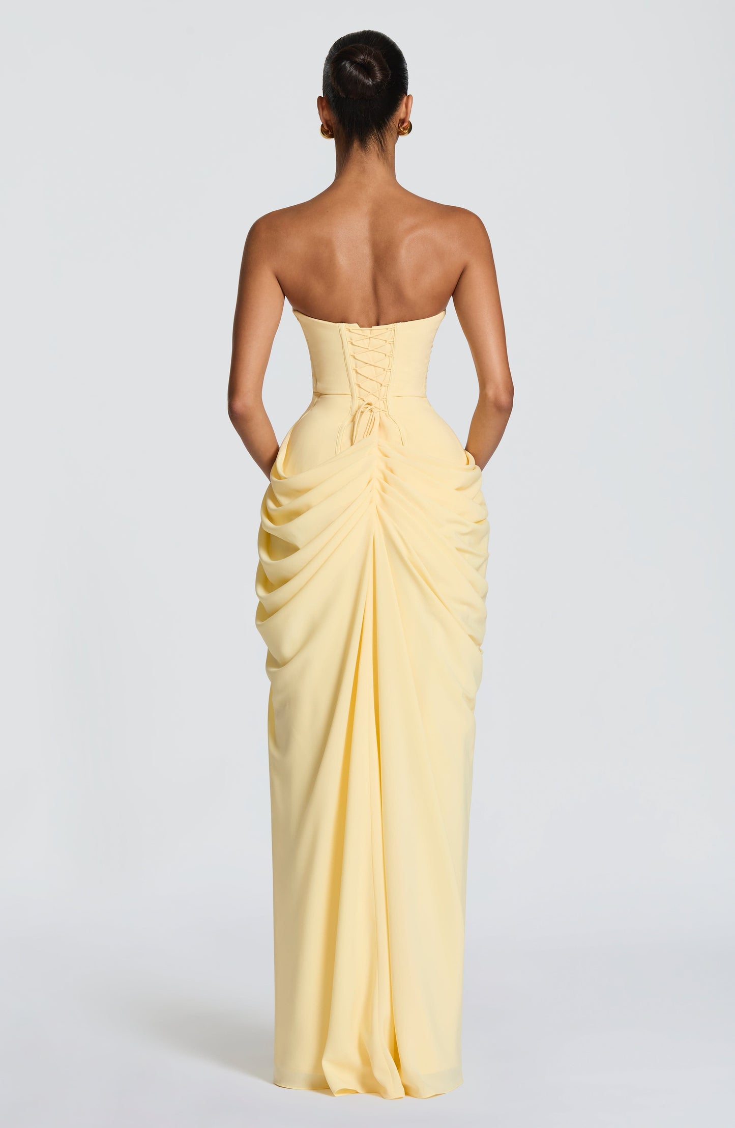 Women's Strapless Maxi Dress Ruched Waist
