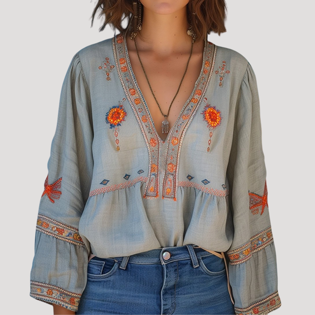 Women's Boho Floral Embroidered Blouse