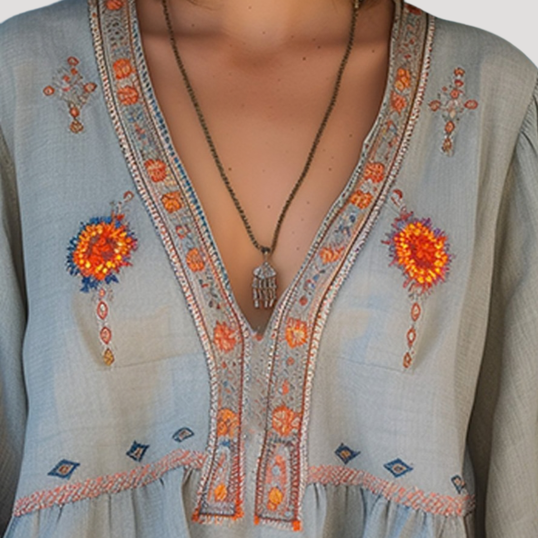 Women's Boho Floral Embroidered Blouse