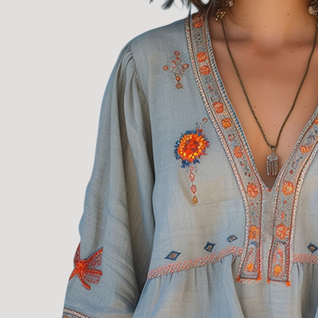 Women's Boho Floral Embroidered Blouse