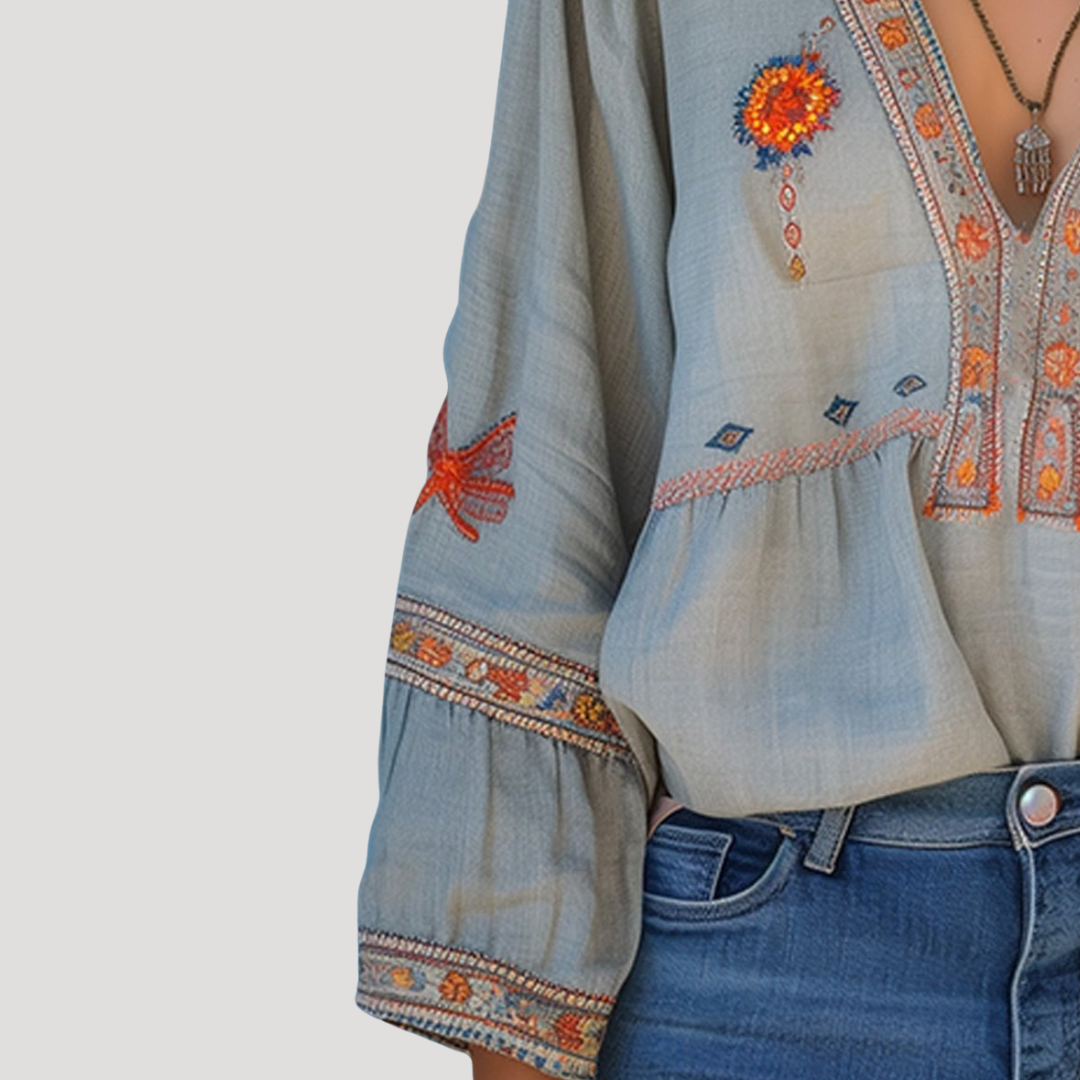 Women's Boho Floral Embroidered Blouse