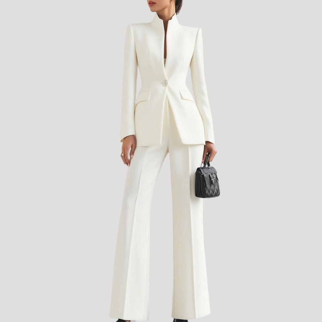 Women's Stand Collar Blazer Outfit Trouser Suit Set
