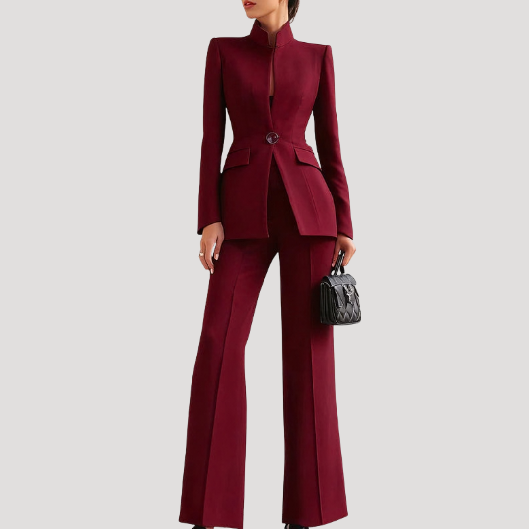 Women's Stand Collar Blazer Outfit Trouser Suit Set