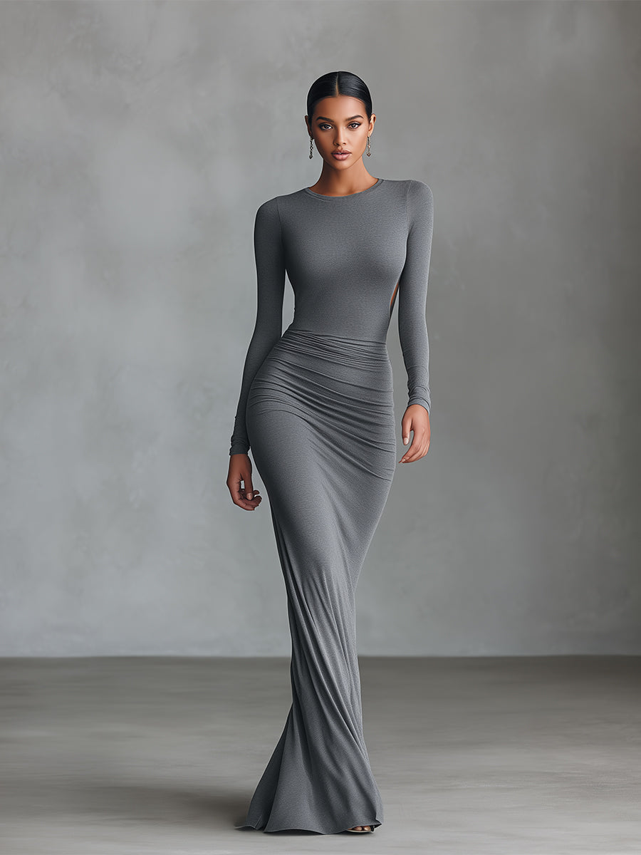 Women's Grey Cotton Ruched Maxi Dress – ModClo