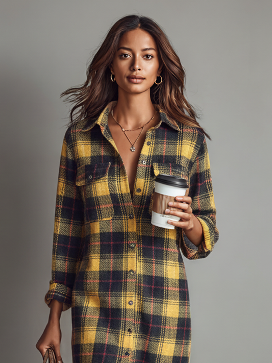 Women's Long Sleeve Plaid Midi Dress – ModClo