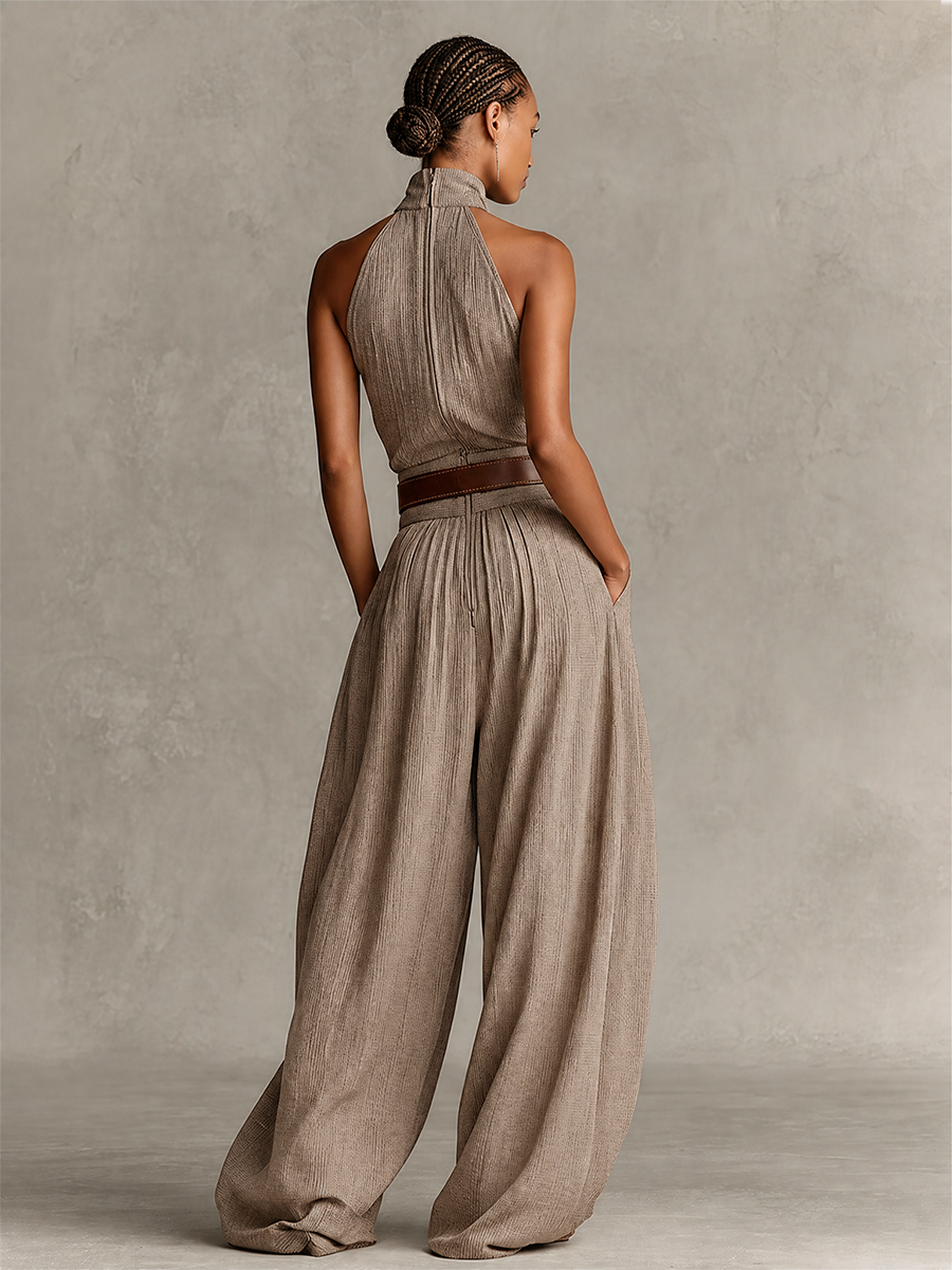 Women's Taupe Cotton Halter Boho Jumpsuit – ModClo
