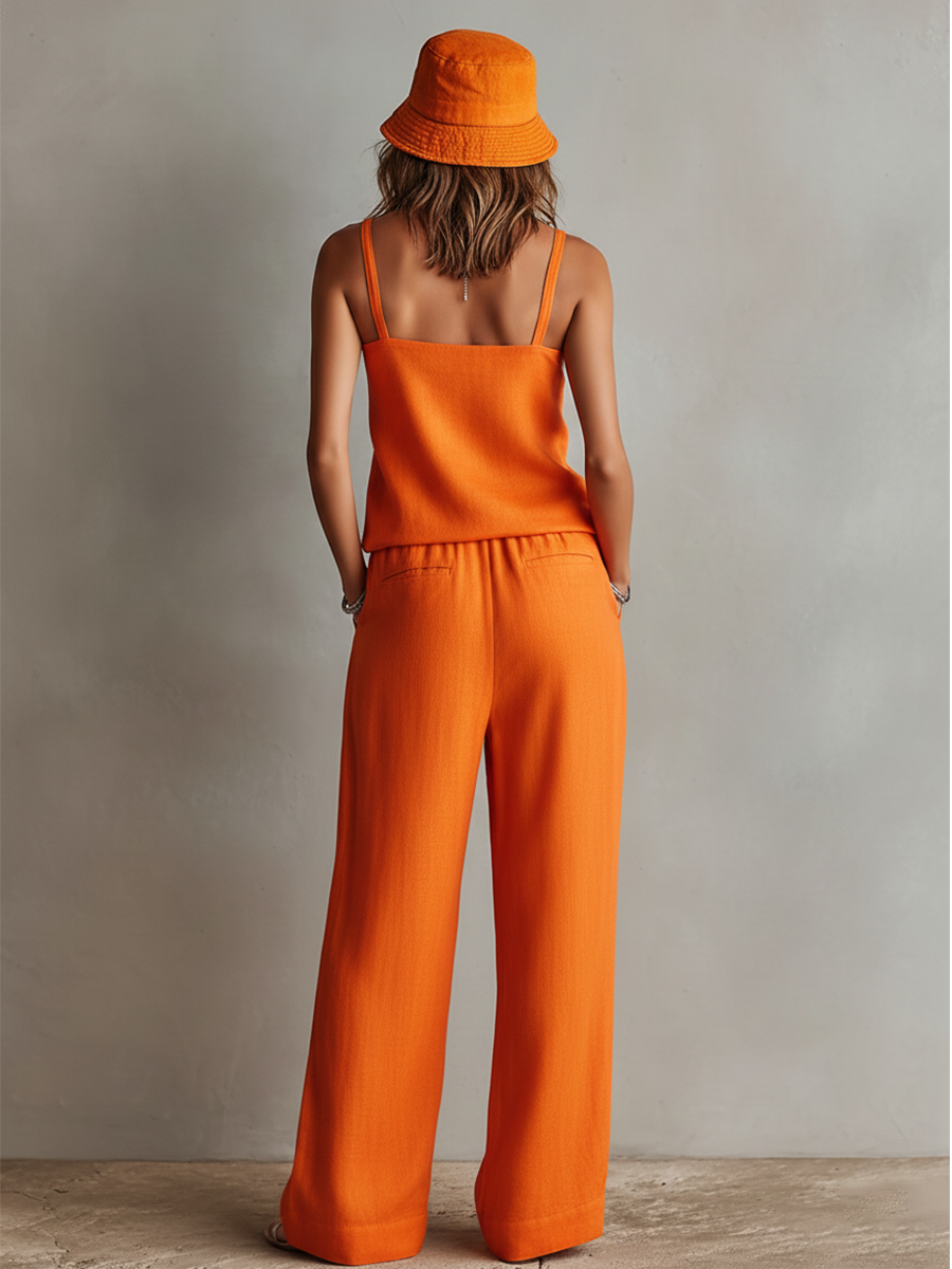 Women's Orange Linen Square Neck Boho Two-Piece Set – ModClo