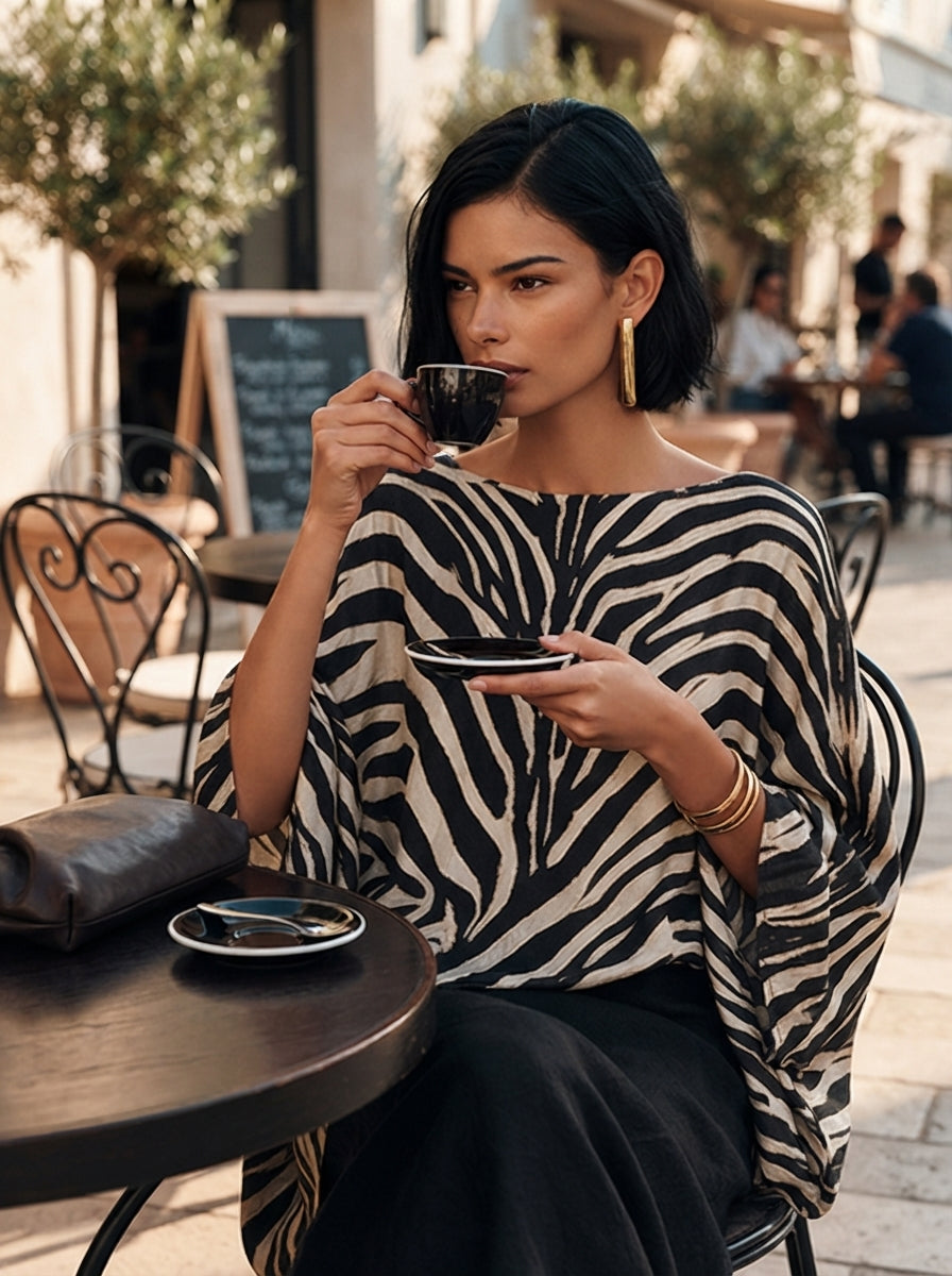 Women's Zebra-Print Asymmetric Hem Cotton-Blend Top – ModClo