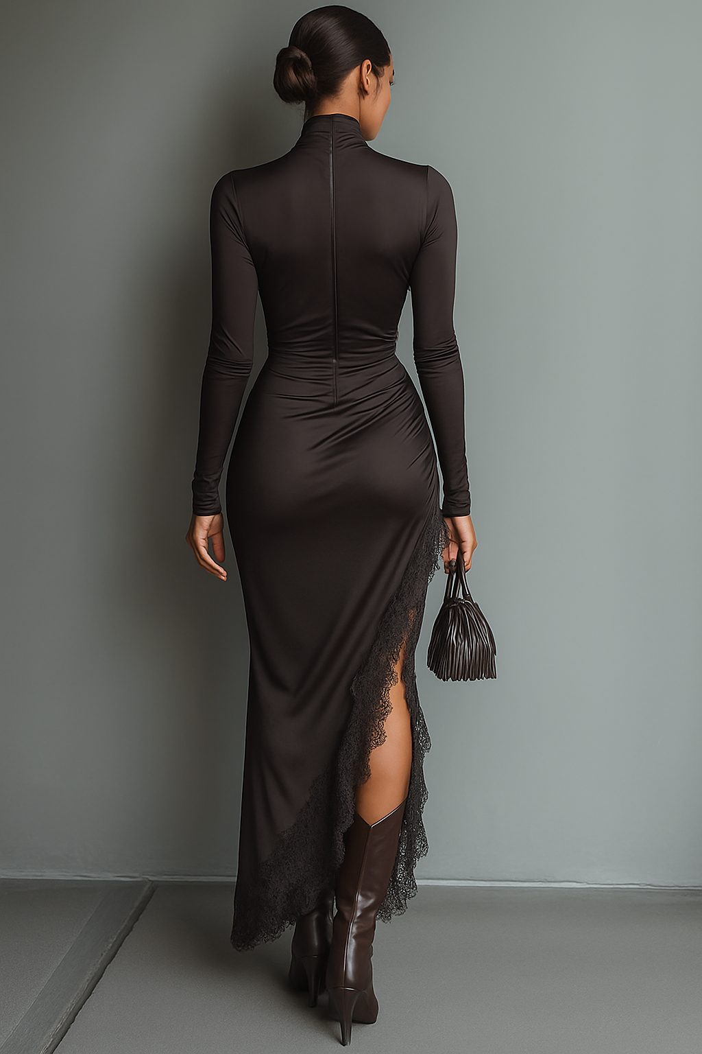 Women's Brown Satin Maxi Dress – ModClo
