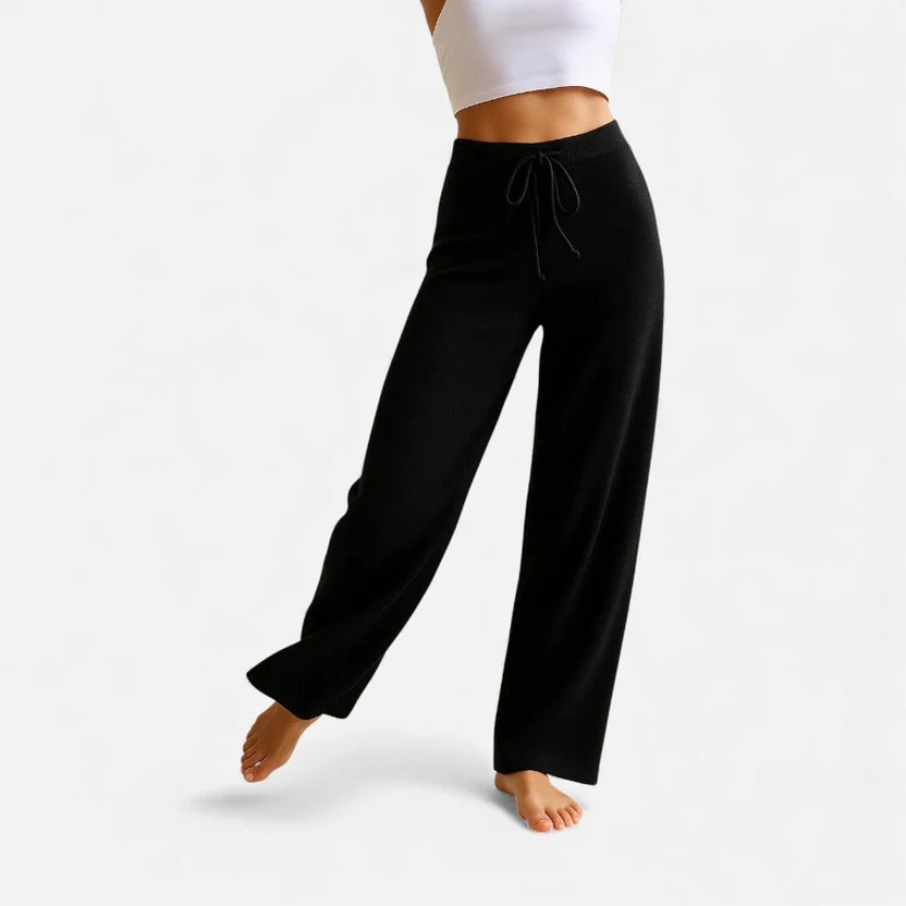Wide Leg Knit Trousers with Drawstring