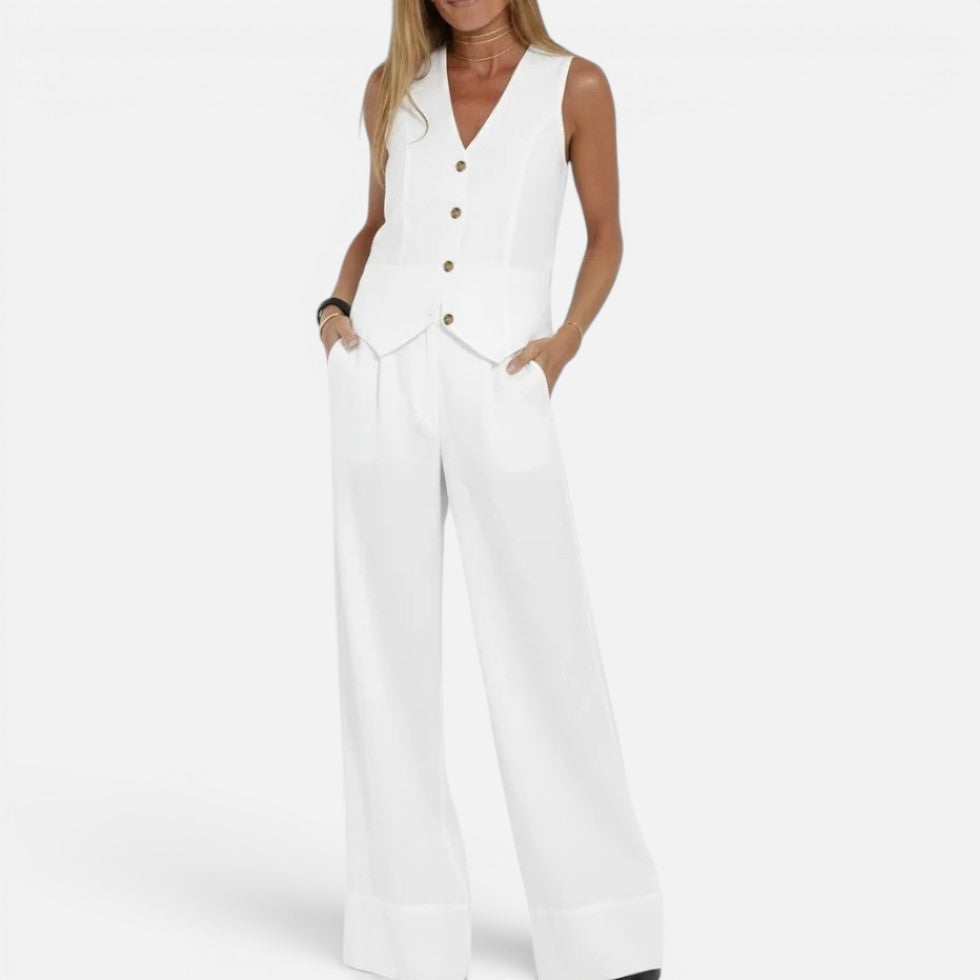 V-Neck Waistcoat and Wide-Leg Trouser Set – ModClo, view 7