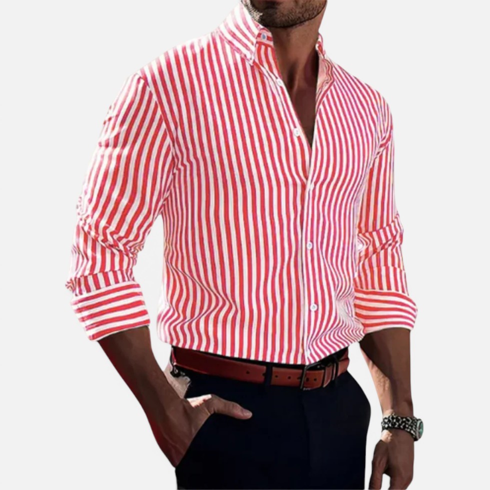 Men's Striped Button-Up Long-Sleeve Shirt – ModClo, view 4