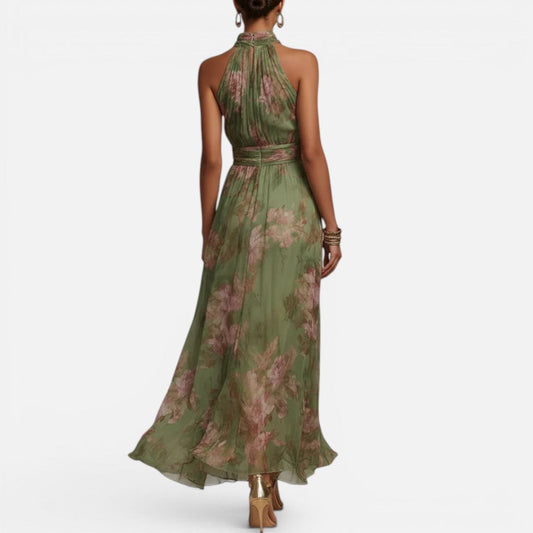 Floral Halter Neck Maxi Dress with Flowing Skirt – ModClo, view 2