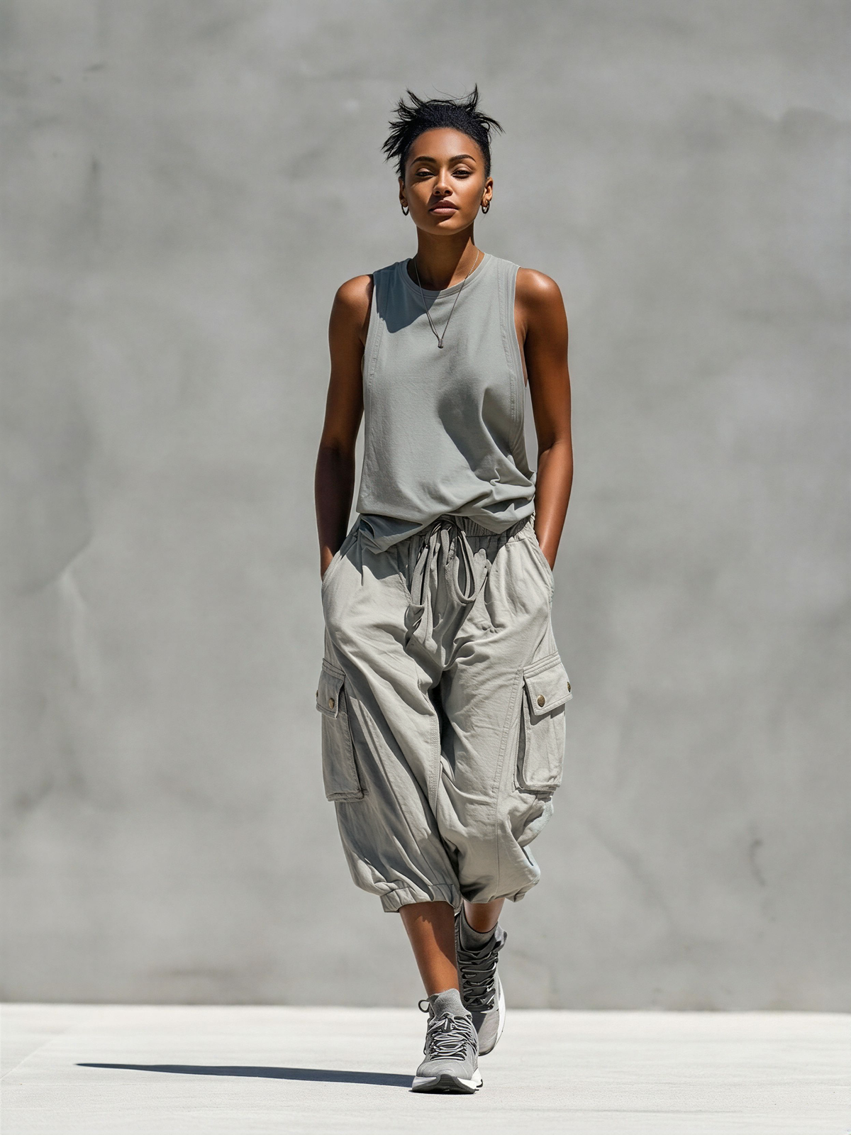 Women's Grey Sleeveless Cargo Two-Piece Set – ModClo