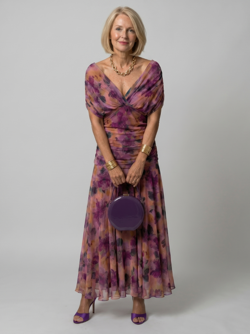 Off-shoulder midi summer wedding guest dress — ModClo