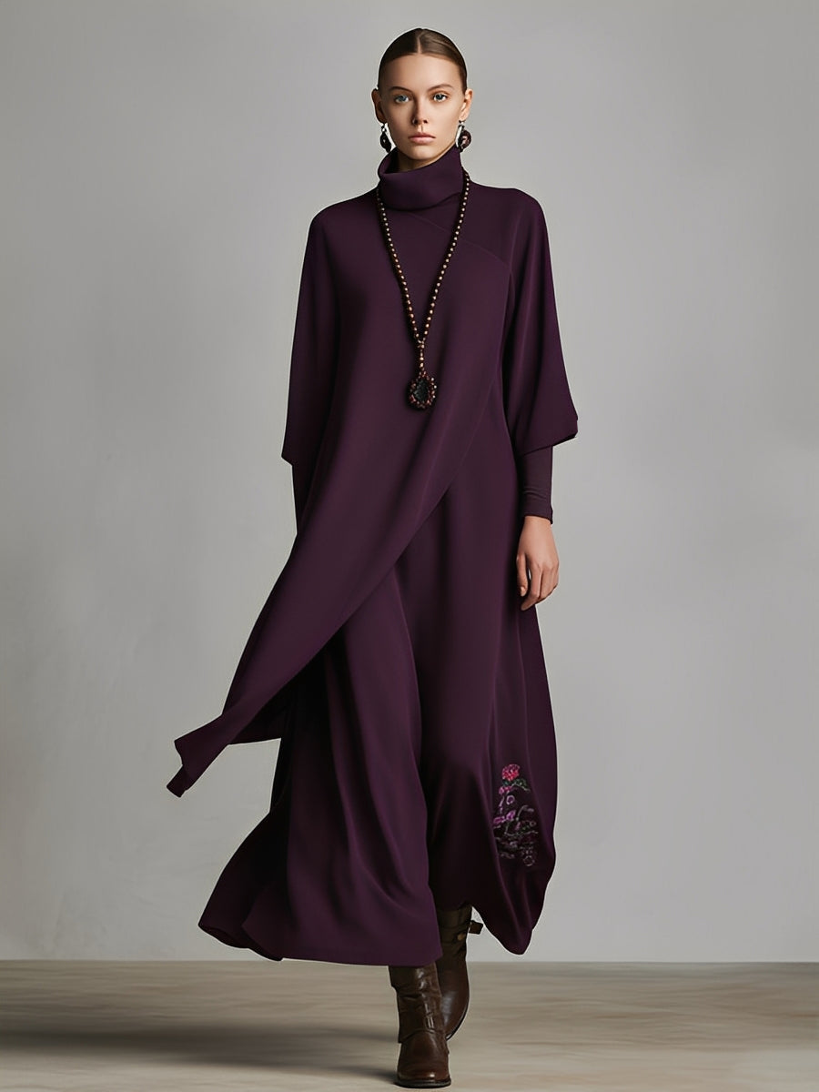 Women's Cotton Turtleneck Embroidered Maxi Dress – ModClo