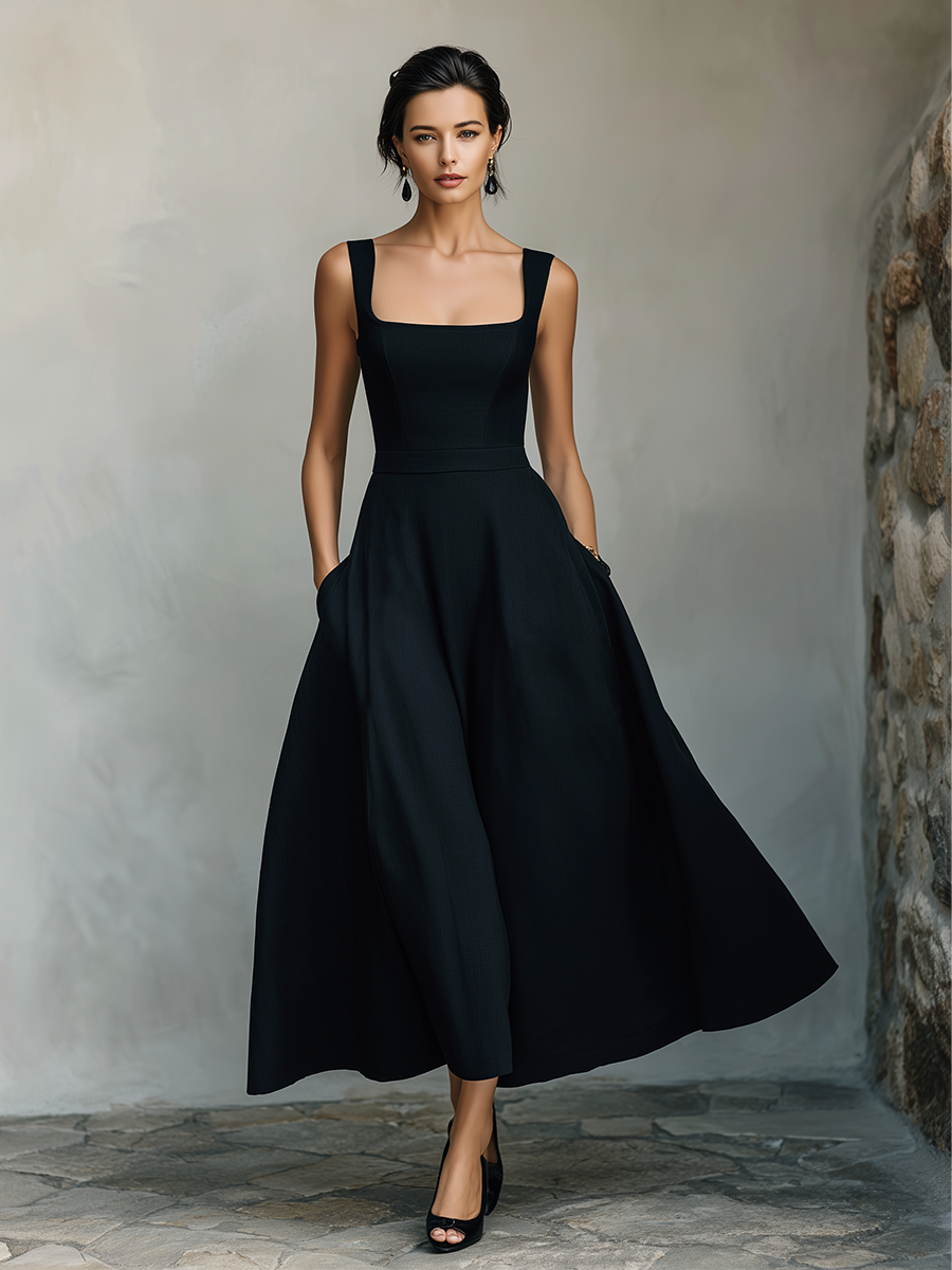 Women's Black Square Neck Maxi Dress – ModClo