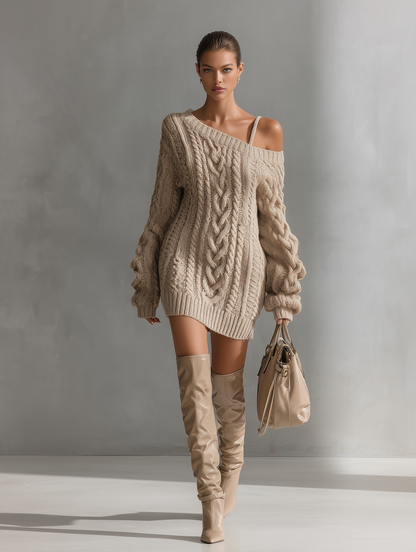 Women's Beige Knit Mini Dress – ModClo