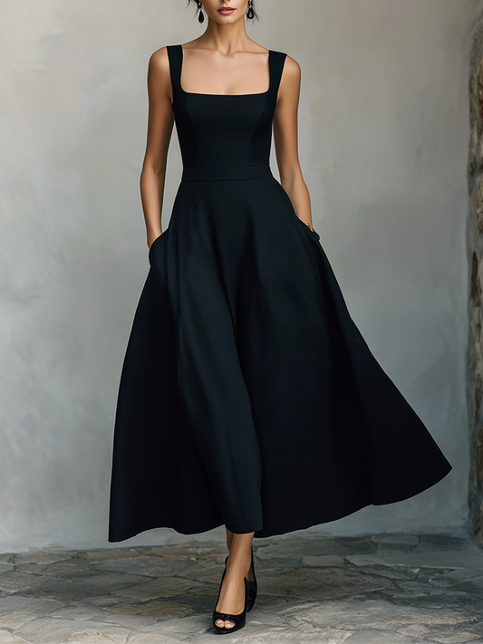 Women's Black Square Neck Maxi Dress – ModClo