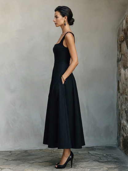 Women's Black Square Neck Maxi Dress – ModClo