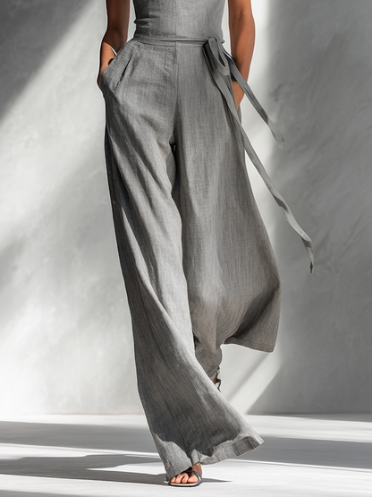Women's Grey Linen Square Neck Jumpsuit – ModClo