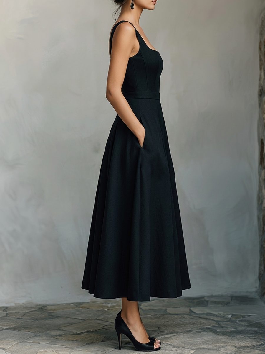 Women's Black Square Neck Maxi Dress – ModClo