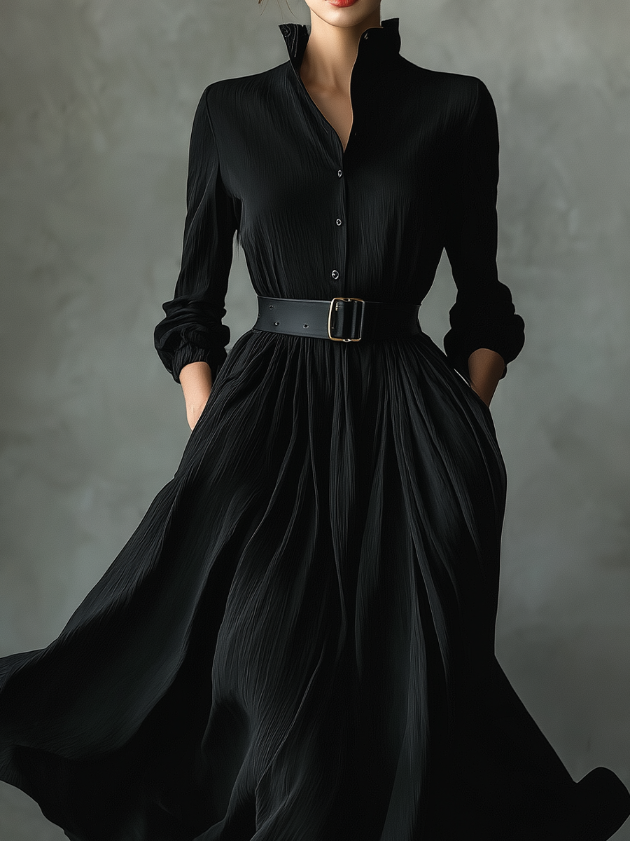 Women's Black Pleated Vintage Maxi Dress – ModClo