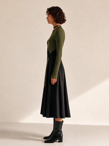 Women's Round Neck Long Sleeve Belted Midi Dress – ModClo